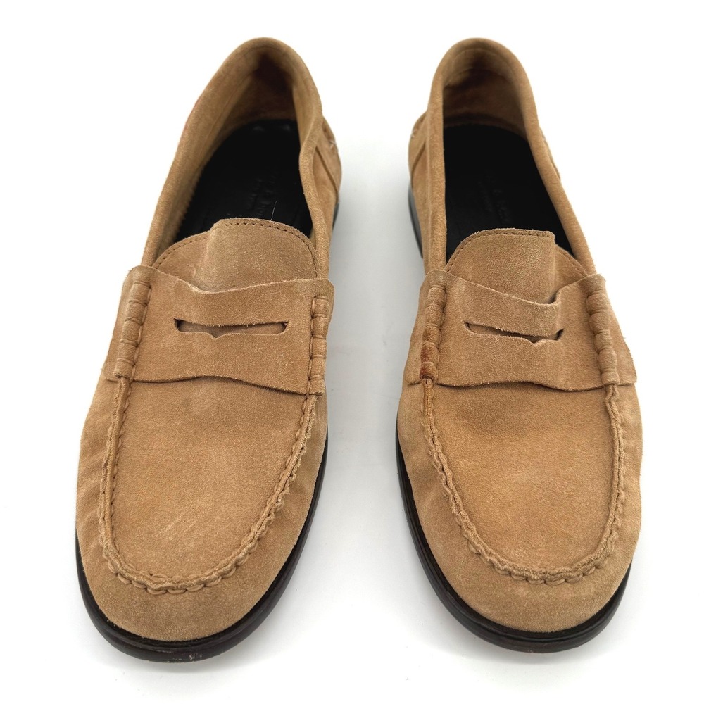 Rag & Bone Suede Penny Loafers Womens 40 Tan Brown Slip On Flat Shoes Minimalist